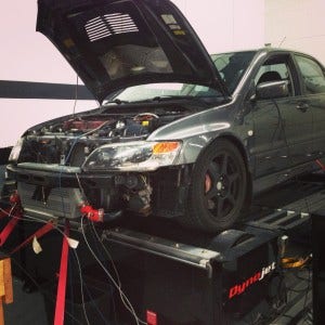 Mishimoto prototype intercooler installed on test vehicle with PLX sensors