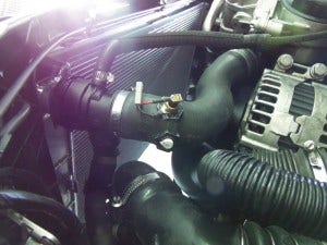 Mishimoto radiator installed with temperature sensors