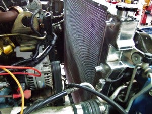 Mishimoto 6.7L Cummins radiator prototype installed 