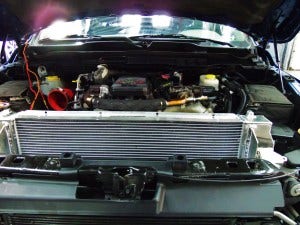 Mishimoto 6.7L Cummins radiator prototype installed