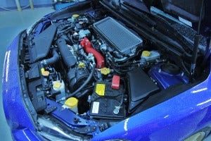 Launch Edition Subaru STI stock engine bay