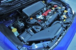 Launch Edition Subaru STI stock engine bay