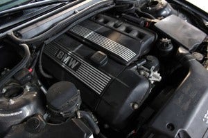 E46 325ci test vehicle engine bay 