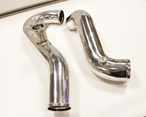 Mishimoto hot-side (left) and cold-side (right) intercooler pipes