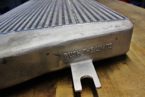 Mishimoto intercooler prototype end-tank branding