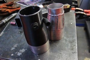 Inlet tube 3D prototype (left) and fabricated testing prototype (right)