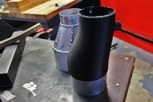 Inlet tube 3D prototype (right) and fabricated testing prototype (left)