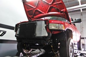 Mishimoto Cummins intercooler kit installed on test truck 