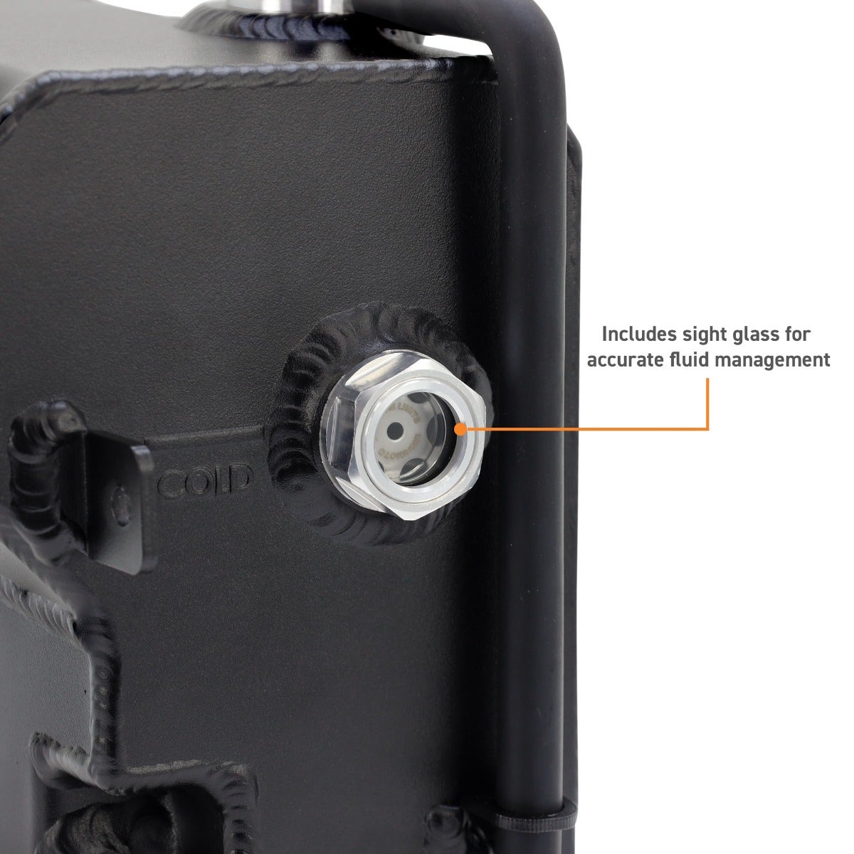 Photo highlighting the appeal of the sight glass for the coolant reservoir tank.
