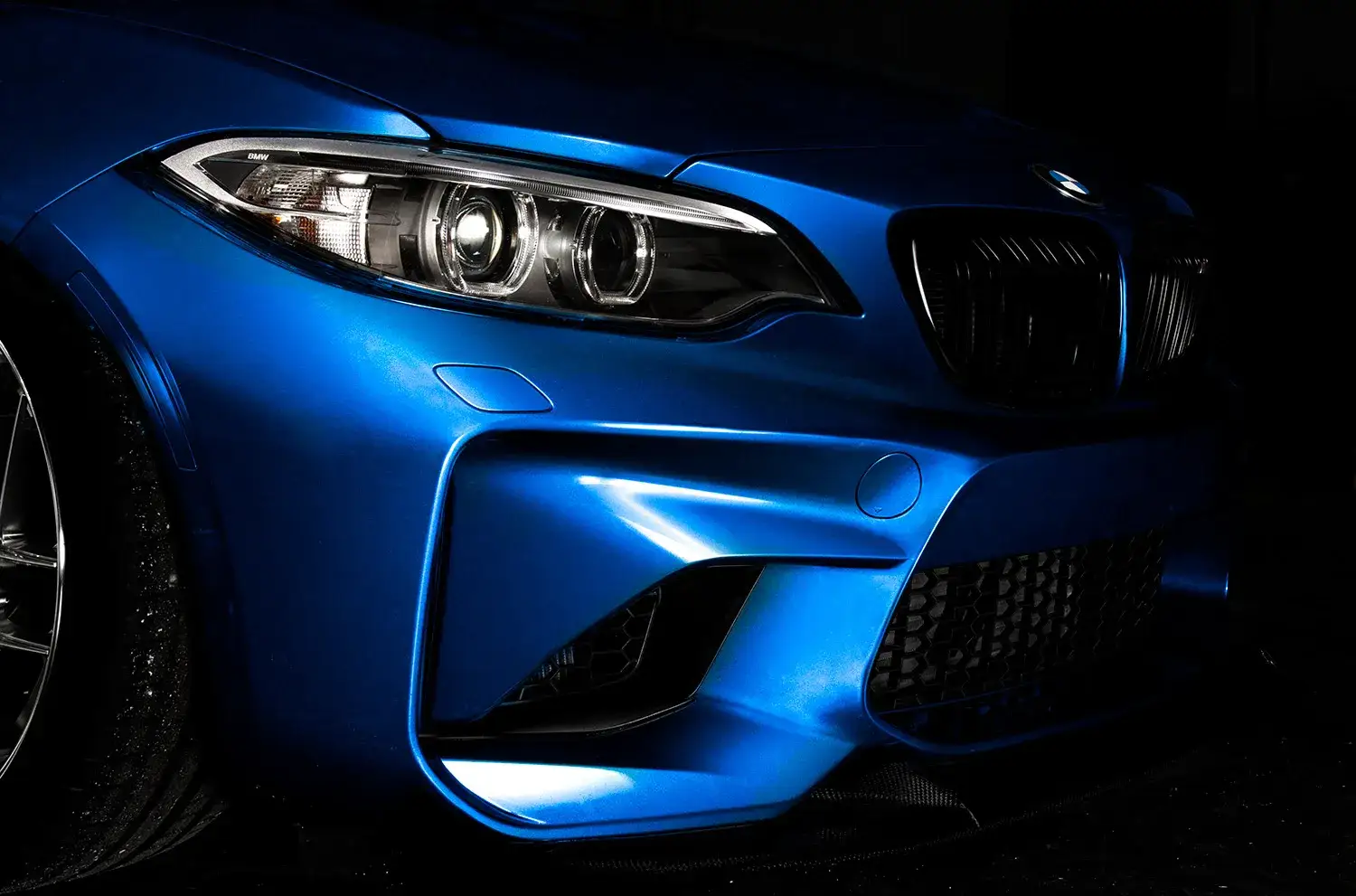 A close-up image of a 2017 BMW M2's grille.